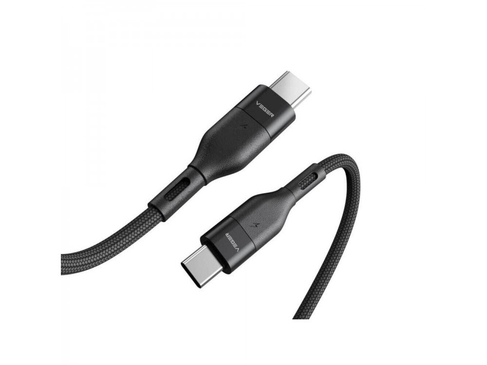 Veger CC01 USB-C to USB-C Cable 1.2m with Nylon Weave and Aluminium Contacts Support PD3.0/QC4.0/FCP & 3A / 60W, Black