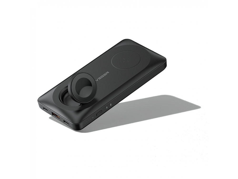 Veger MagMulti 10K, Διπλό MagSafe Μαγνητικό Power Bank 10.000mAh Ασύρματης Φόρτισης 15W για Apple Watch & iPhone, Μαύρο
