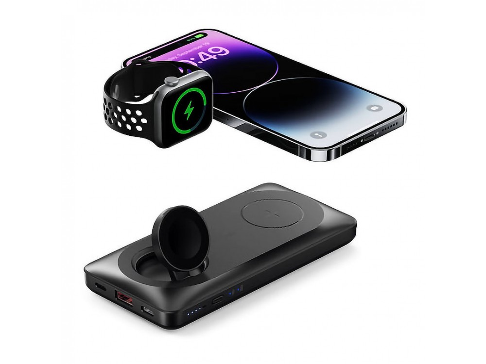 Veger MagMulti 10K, Dual MagSafe Magnetic Power Bank 10.000mAh Wireless Charging 15W for Apple Watch & iPhone, Black