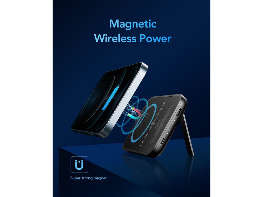 Veger MagOn Kick 5K, Μαγνητικό Power Bank 5.000mAh Ασύρματης Φόρτισης 15W για iPhone, Μαύρος