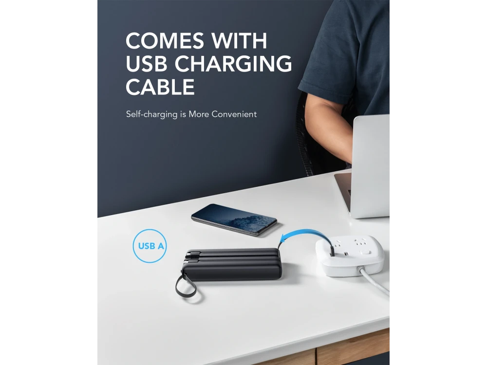 Veger VP2047 20000 USB-C Power Bank 20.000mAh με 4 Built-in Καλώδια (Micro USB / Type-C / USB-A / Lightning), Μαύρο