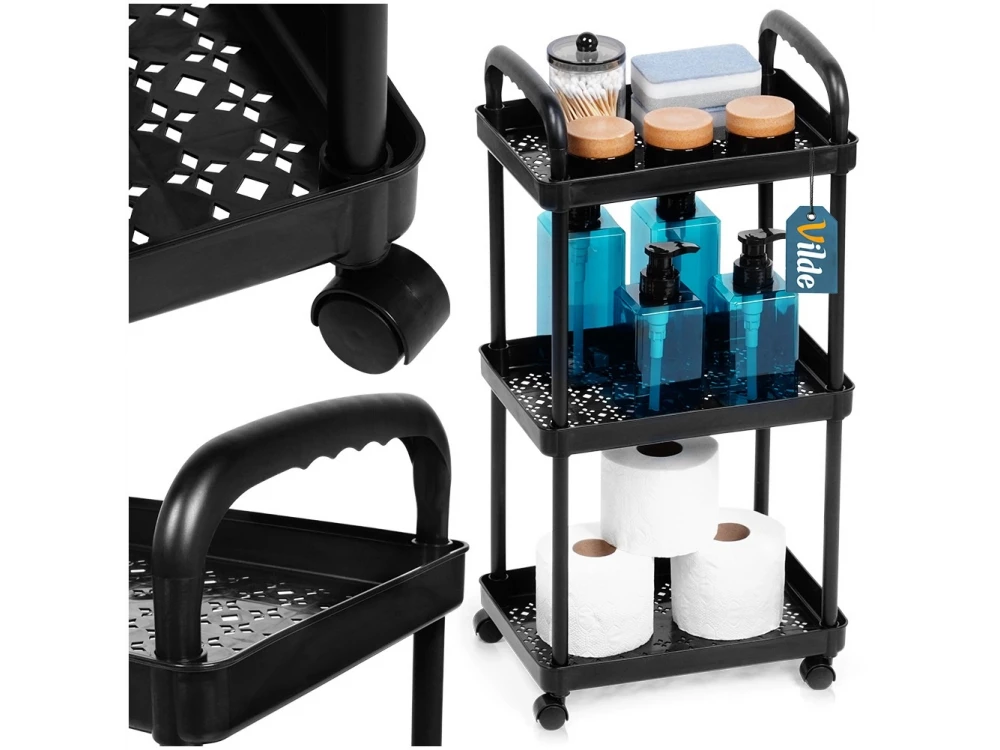 Vilde Kitchen Trolley Metal with 3 Shelves 61x30x21cm, Black