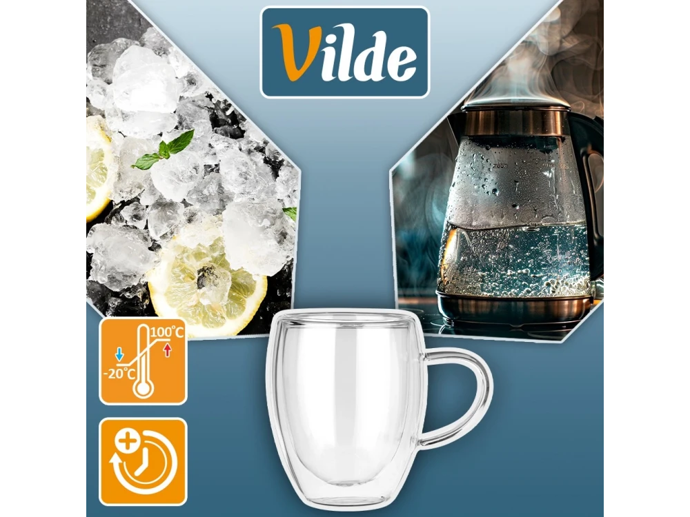 Vilde Premium Double Walled Glass, Cappuccino / Latte Macchiato Cups Set of 2 370ml Made of Double Borosilicate Glass,