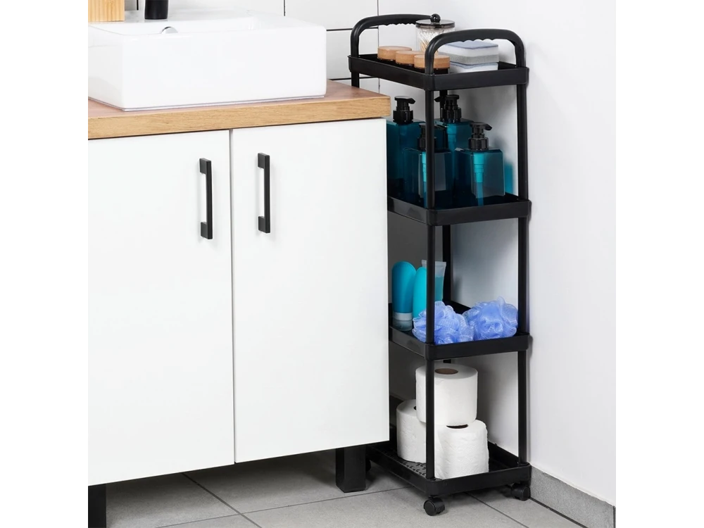 Vilde Trolley / Storage Rack with 4 Shelves 86x30x21cm, Black