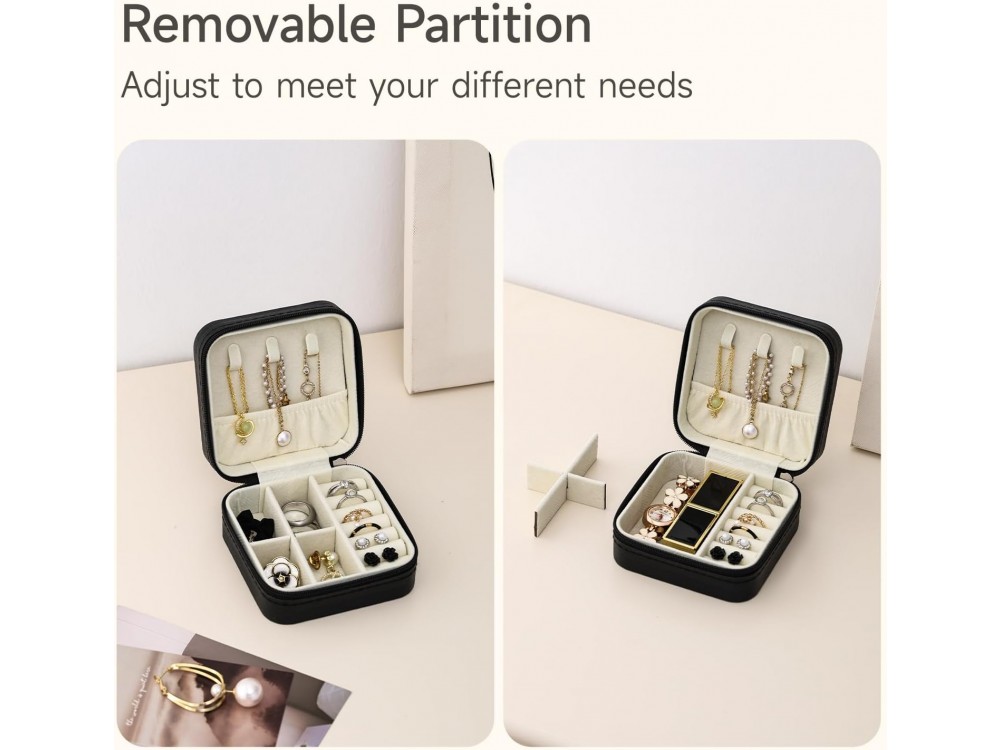 AJ Jewellery Box Case, Μπιζουτιέρα & Φορητή Κοσμηματοθήκη 10 x 10 x 5cm, Black