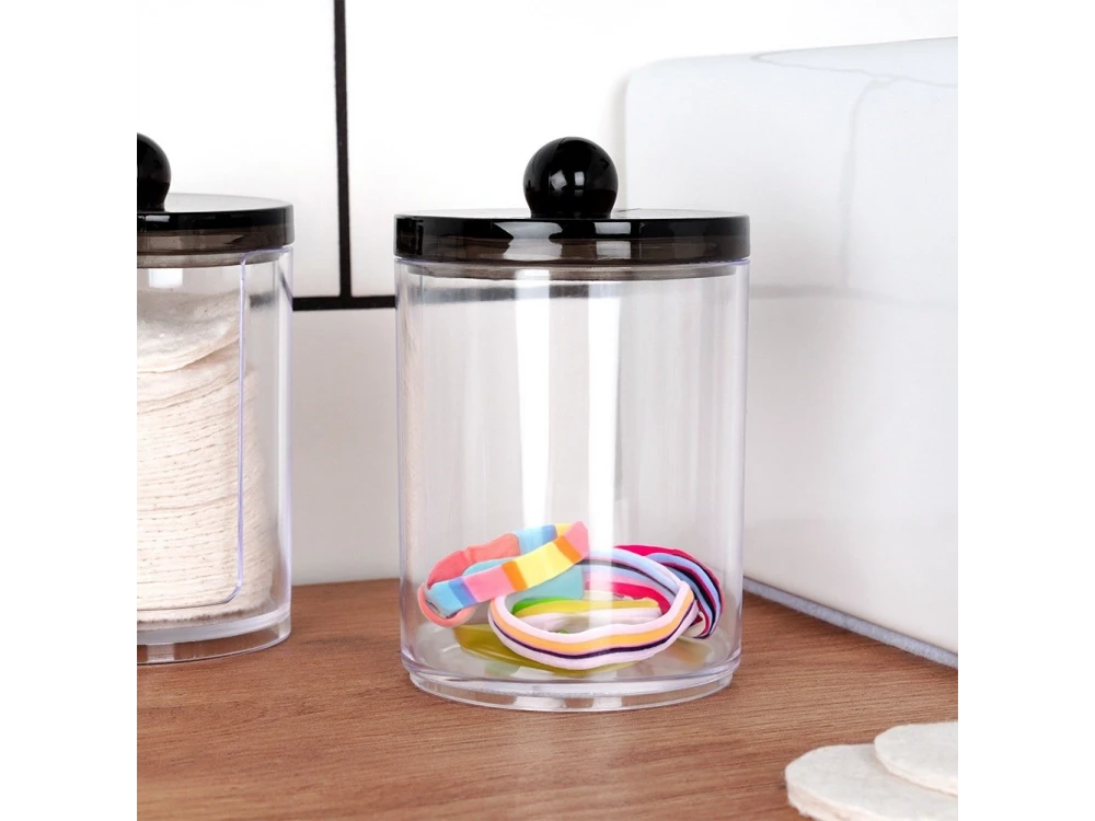 Vilde Set of 2 Cotton Swab & Cotton Pad Cases with Lid Black