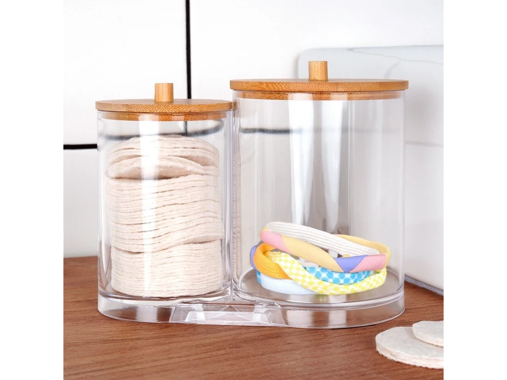 Vilde Double Cotton Swab & Cotton Pad Case with Bamboo Lid