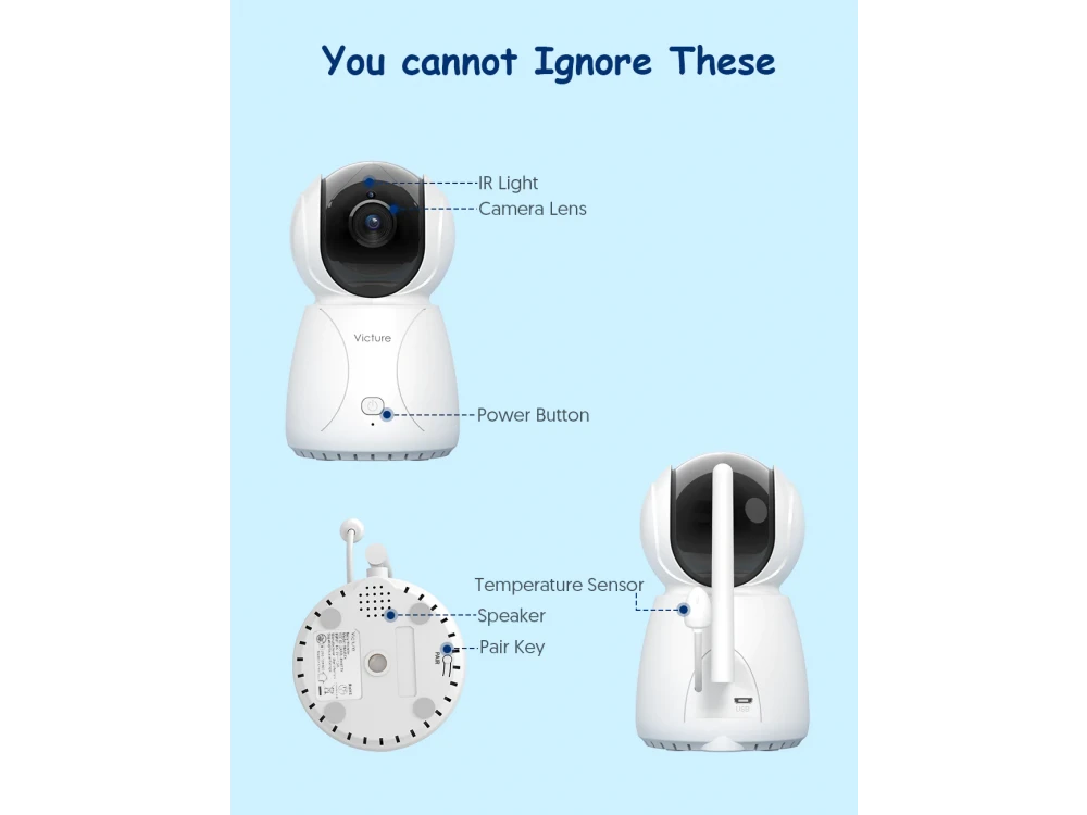 Victure BM45 Baby Monitor, 4.3" LCD, Two-Way Audio, 2X Zoom, Temperarure Monitor, Night Vision, with Batteries
