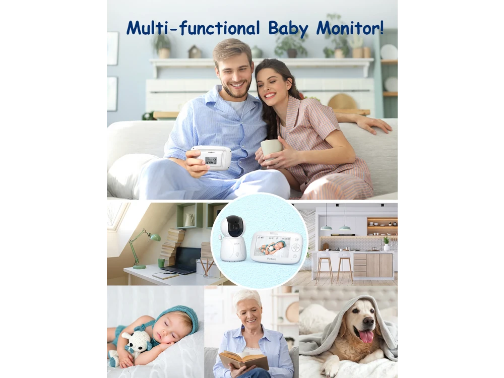 Victure BM45 Baby Monitor, 4.3" LCD, Two-Way Audio, 2X Zoom, Temperarure Monitor, Night Vision, with Batteries