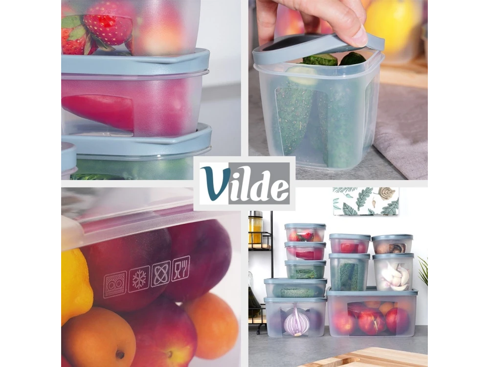 Vilde 10 Food Containers with Lids & Airtight Closure BPA-Free, Various Sizes from 175ml to 3500ml Set of 10, Transparent