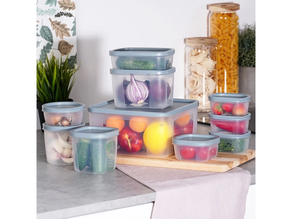 Vilde 10 Food Containers with Lids & Airtight Closure BPA-Free, Various Sizes from 175ml to 3500ml Set of 10, Transparent