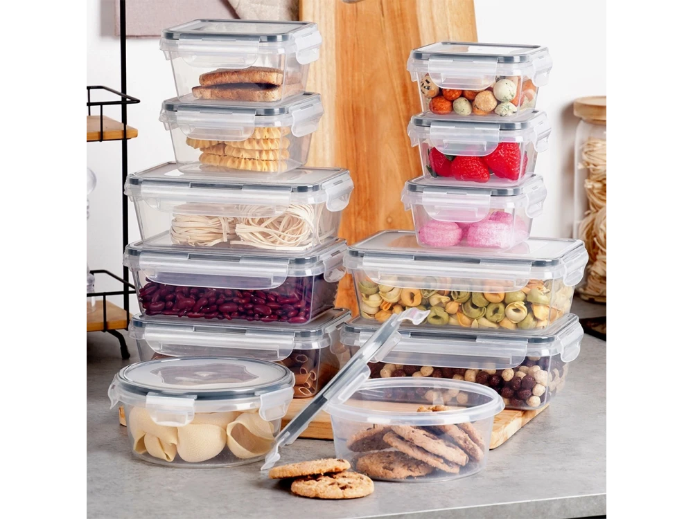 Vilde 12 Food Containers with Lids & Airtight Closure BPA-Free, Various Sizes, Set of 12, Transparent