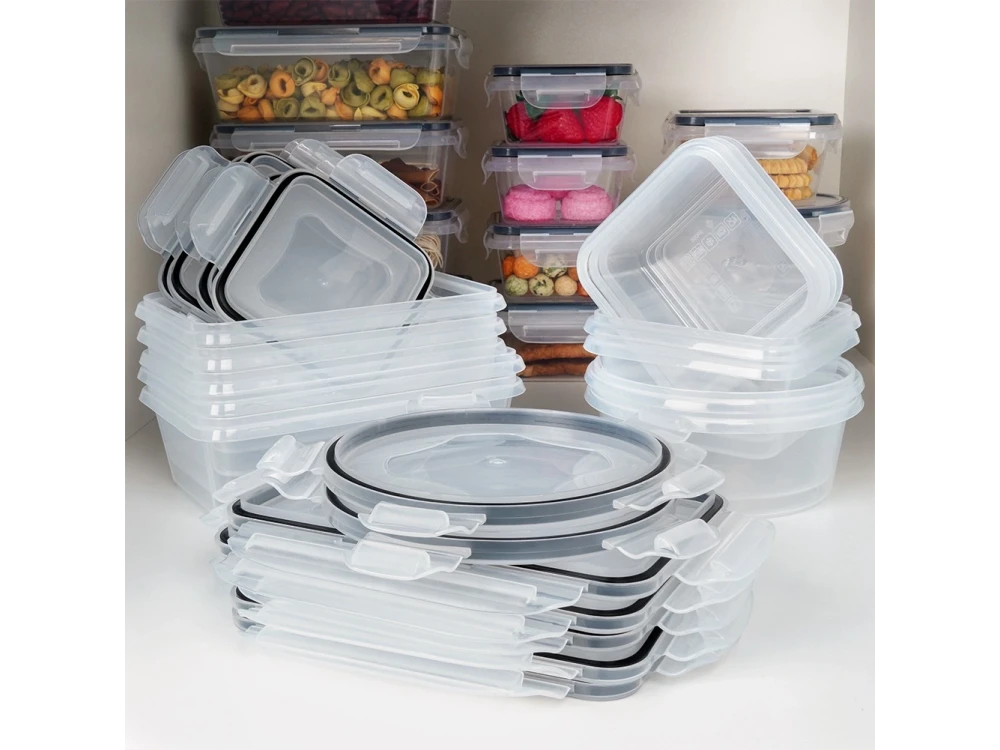 Vilde 12 Food Containers with Lids & Airtight Closure BPA-Free, Various Sizes, Set of 12, Transparent