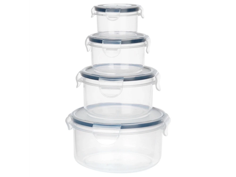 Vilde 4 Round Food Containers with Lids & Airtight Closure BPA-Free, Various Sizes from 80ml to 800ml, Set of 4, Transparent