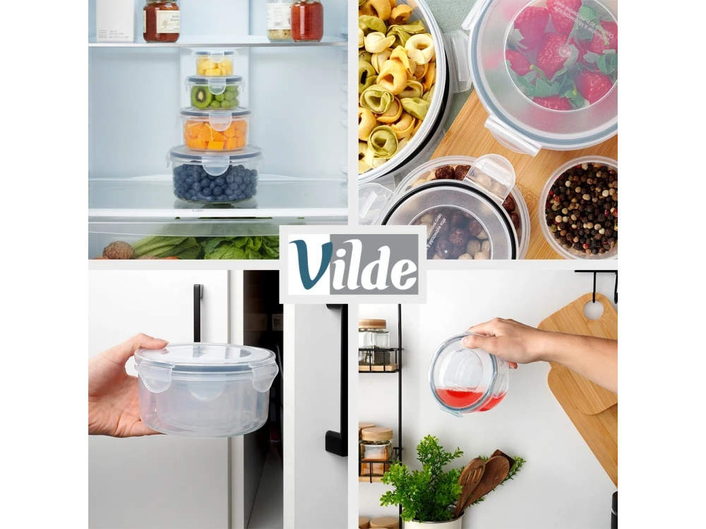 Vilde 4 Round Food Containers with Lids & Airtight Closure BPA-Free, Various Sizes from 80ml to 800ml, Set of 4, Transparent