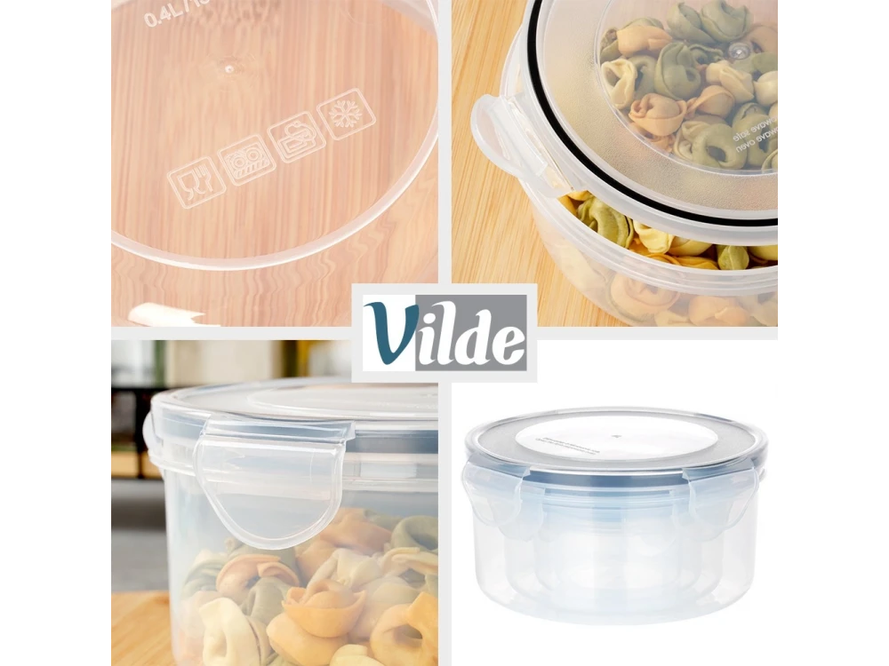 Vilde 4 Round Food Containers with Lids & Airtight Closure BPA-Free, Various Sizes from 80ml to 800ml, Set of 4, Transparent