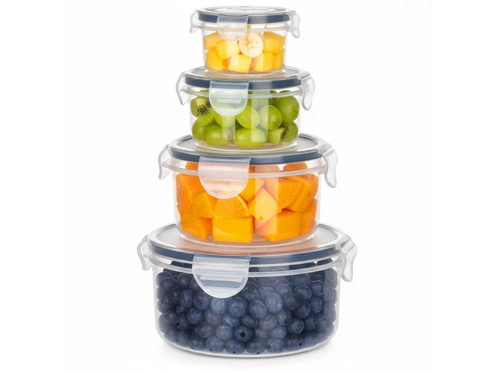 Vilde 4 Round Food Containers with Lids & Airtight Closure BPA-Free, Various Sizes from 80ml to 800ml, Set of 4, Transparent