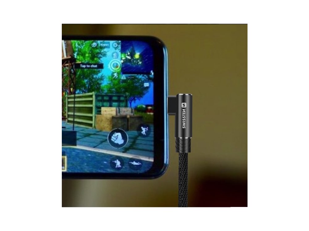 Swissten Arcade Angled 90° USB-C Cable 1.2m. With Nylon Weave, Black