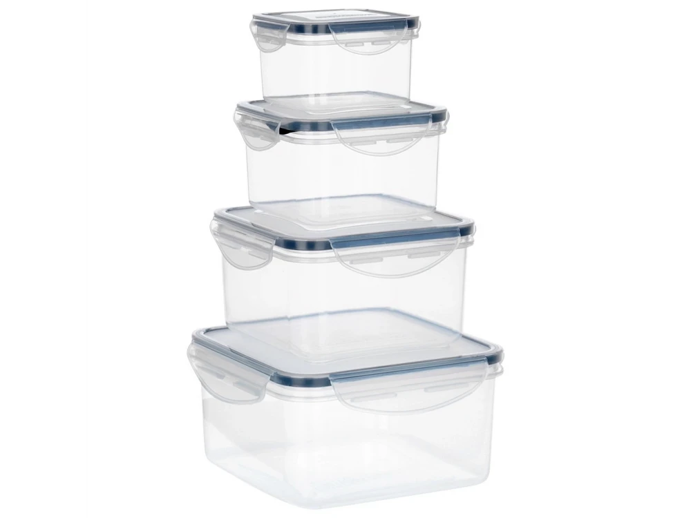 Vilde 4 Square Food Containers with Lids & Airtight Closure BPA-Free, Various Sizes from 170ml to 1200ml Set of 4, Transparent