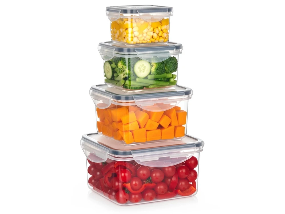 Vilde 4 Square Food Containers with Lids & Airtight Closure BPA-Free, Various Sizes from 170ml to 1200ml Set of 4, Transparent