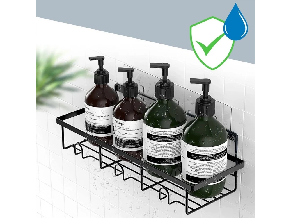 Vilde 4-Pack Shower Caddy, Wall-Mounted Bathroom Organizer, Set of 4, Black