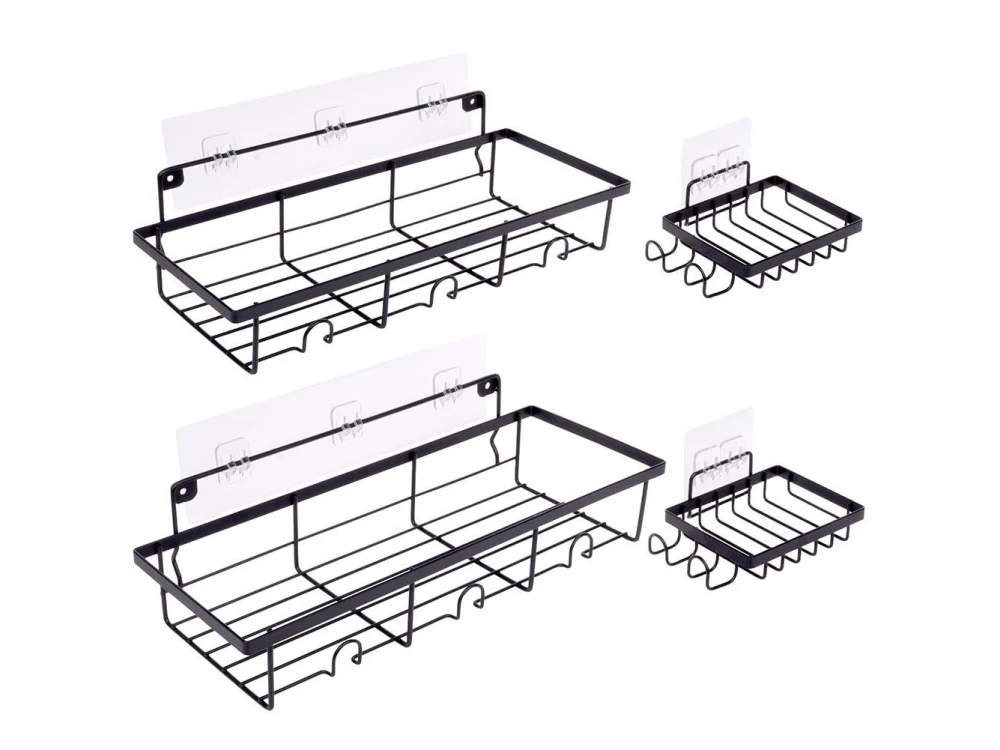 Vilde 4-Pack Shower Caddy, Wall-Mounted Bathroom Organizer, Set of 4, Black