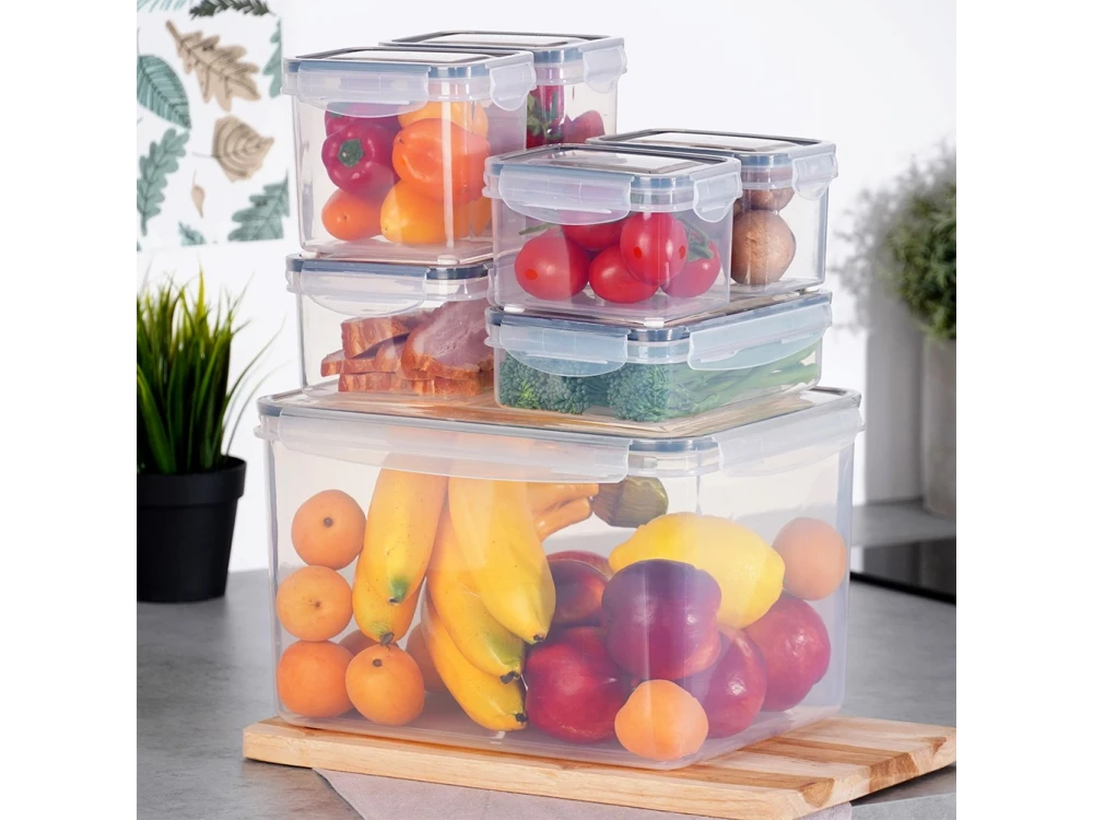 Vilde 7 Food Containers with Lids & Airtight Closure BPA-Free, Various Sizes from 670ml to 8200ml Set of 7, Transparent