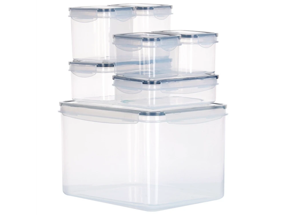 Vilde 7 Food Containers with Lids & Airtight Closure BPA-Free, Various Sizes from 670ml to 8200ml Set of 7, Transparent