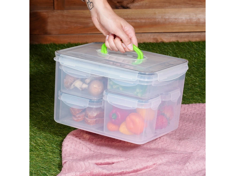 Vilde 7 Food Containers with Lids & Airtight Closure BPA-Free, Various Sizes from 670ml to 8200ml Set of 7, Transparent