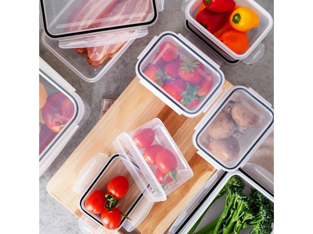 Vilde 7 Food Containers with Lids & Airtight Closure BPA-Free, Various Sizes from 670ml to 8200ml Set of 7, Transparent