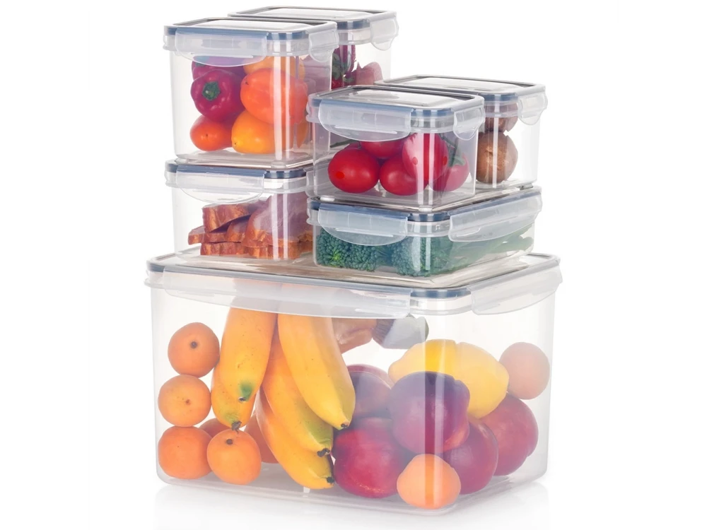Vilde 7 Food Containers with Lids & Airtight Closure BPA-Free, Various Sizes from 670ml to 8200ml Set of 7, Transparent