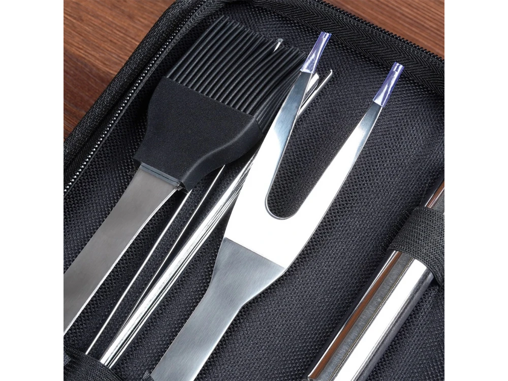 Vilde BBQ Accessories, Set of 10 Stainless Steel BBQ Tools with Case
