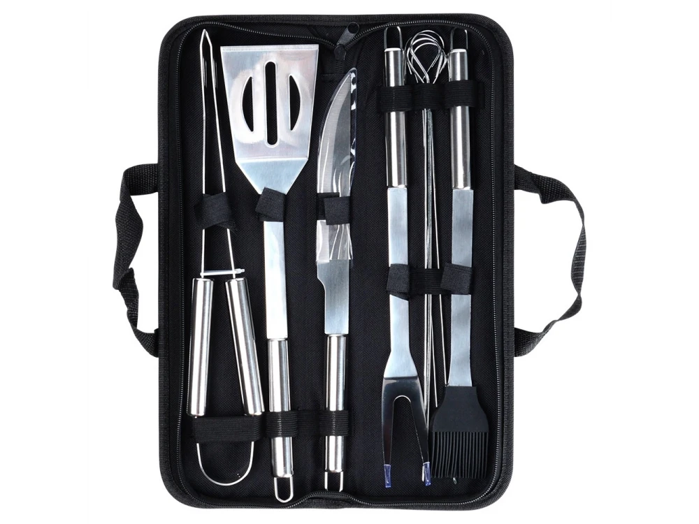 Vilde BBQ Accessories, Set of 10 Stainless Steel BBQ Tools with Case