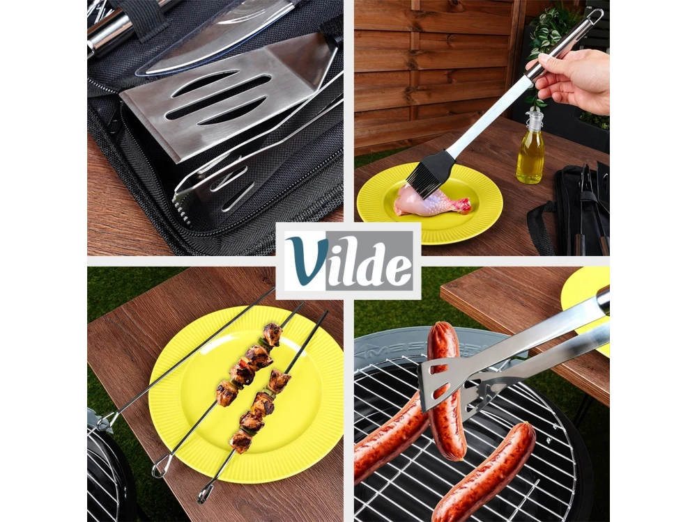 Vilde BBQ Accessories, Set of 10 Stainless Steel BBQ Tools with Case