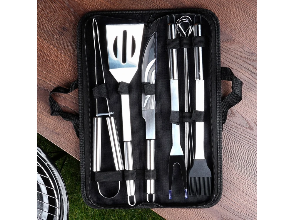 Vilde BBQ Accessories, Set of 10 Stainless Steel BBQ Tools with Case