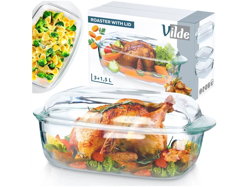 Vilde Casserole Dish 2-in-1, Fireproof Glass Dish with Lid 3.5L + 1.5L