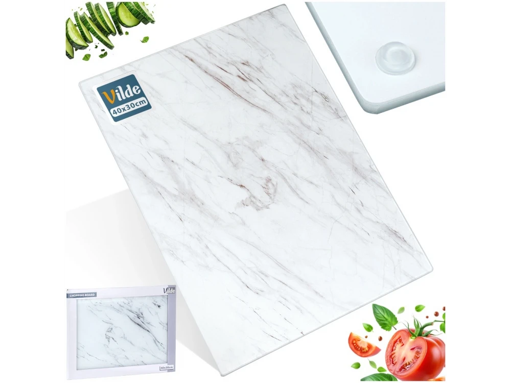Vilde Chopping Board, Επιφάνεια Κοπής Γυάλινη Λευκή 40x30cm, Marble White