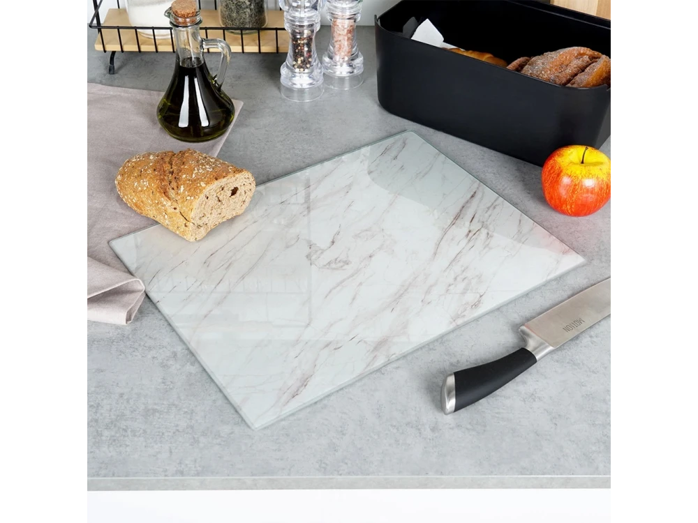 Vilde Chopping Board, Επιφάνεια Κοπής Γυάλινη Λευκή 40x30cm, Marble White