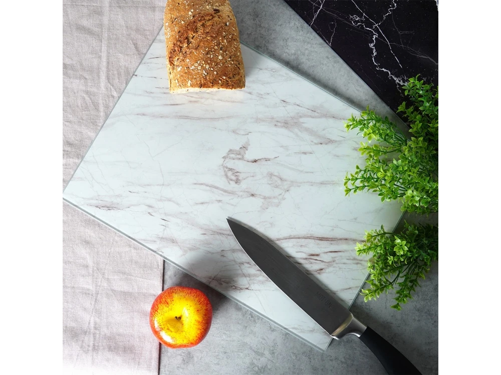 Vilde Chopping Board, Επιφάνεια Κοπής Γυάλινη Λευκή 40x30cm, Marble White