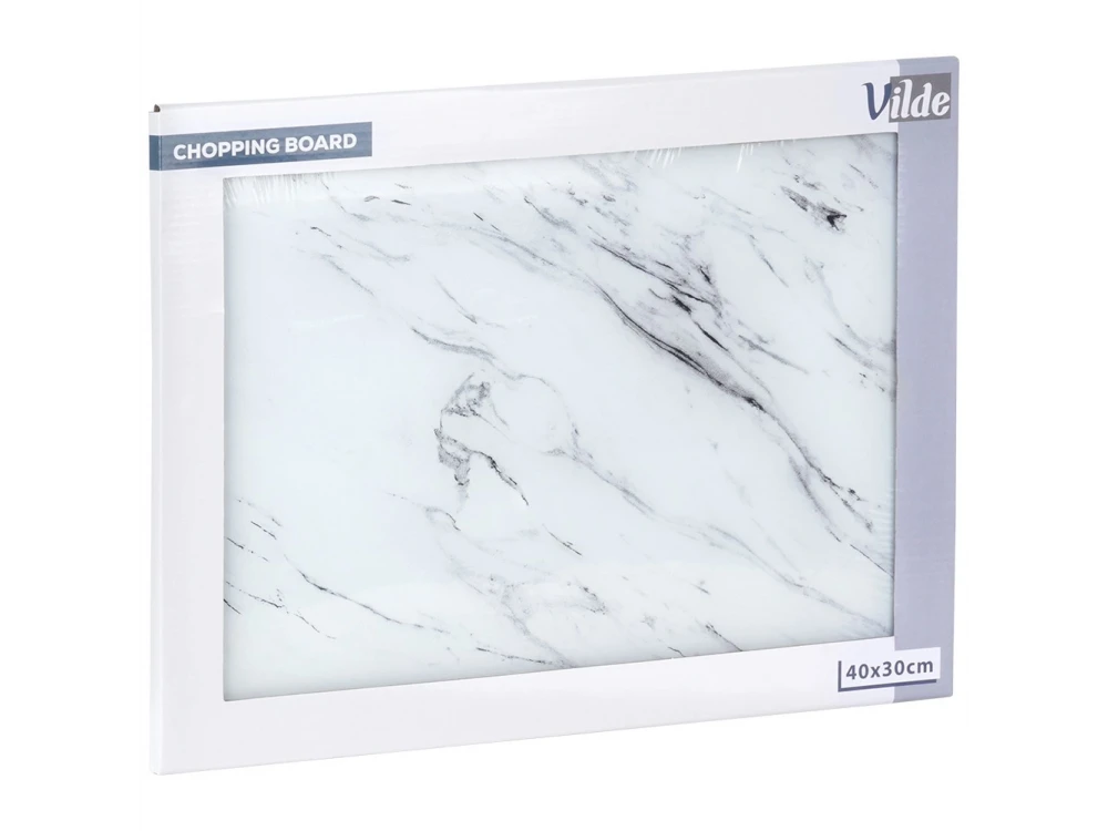 Vilde Chopping Board, Επιφάνεια Κοπής Γυάλινη Λευκή 40x30cm, Marble White