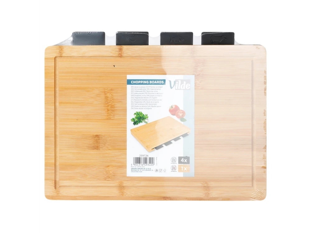 Vilde Chopping Boards with Stand, Cutting Surfaces with Bamboo Base, set of 5