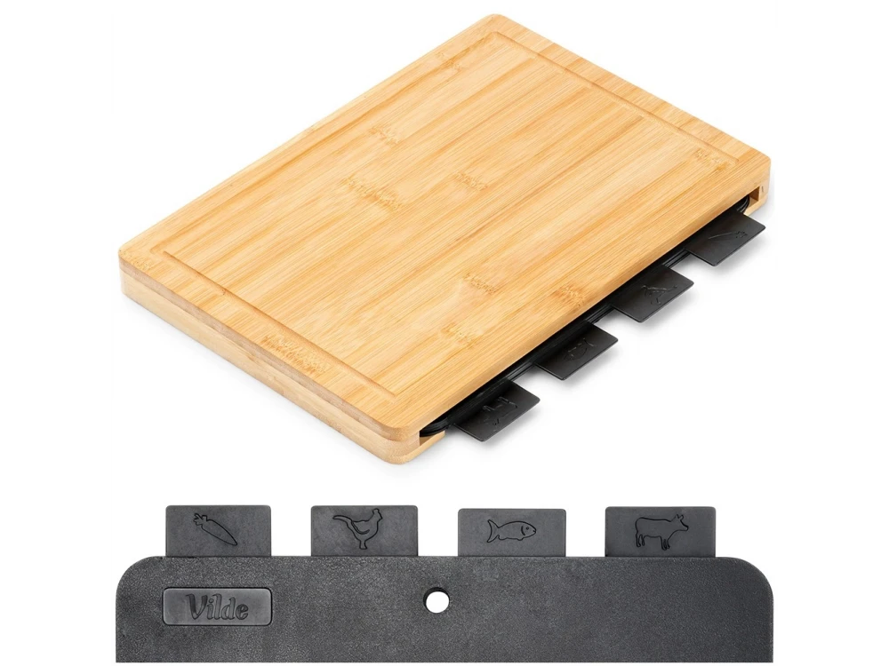 Vilde Chopping Boards with Stand, Cutting Surfaces with Bamboo Base, set of 5
