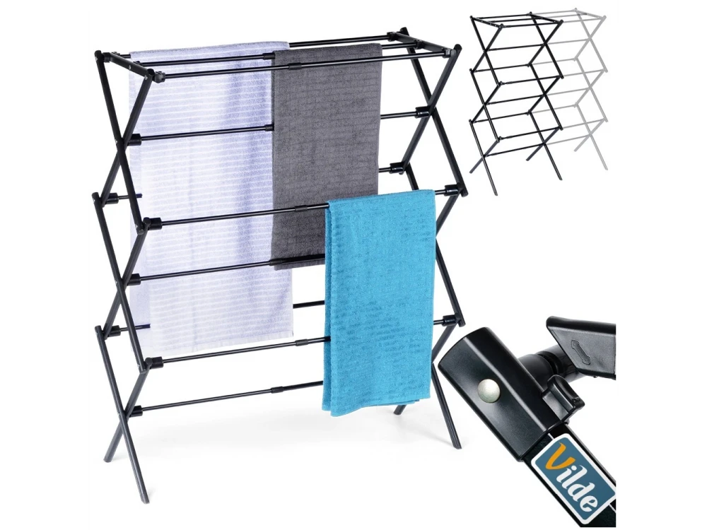 Vilde Drying Rack Vertical Folding Floor Drying Rack 3 Levels 47-78x94cm Metal, Black
