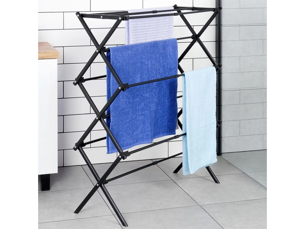 Vilde Drying Rack Vertical Folding Floor Drying Rack 3 Levels 47-78x94cm Metal, Black