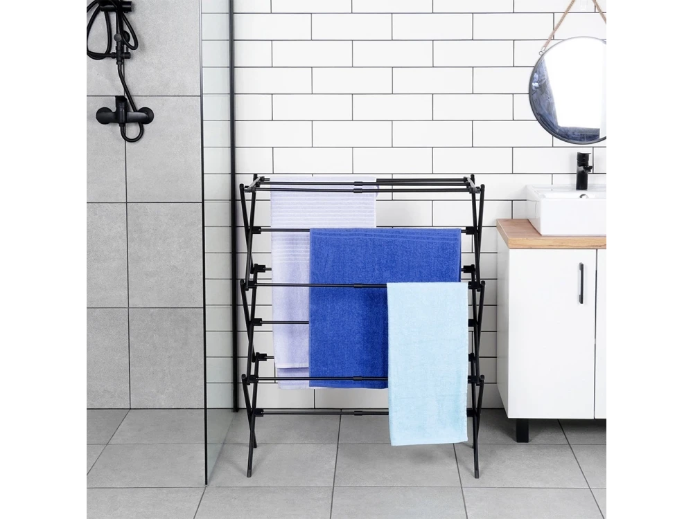 Vilde Drying Rack Vertical Folding Floor Drying Rack 3 Levels 47-78x94cm Metal, Black