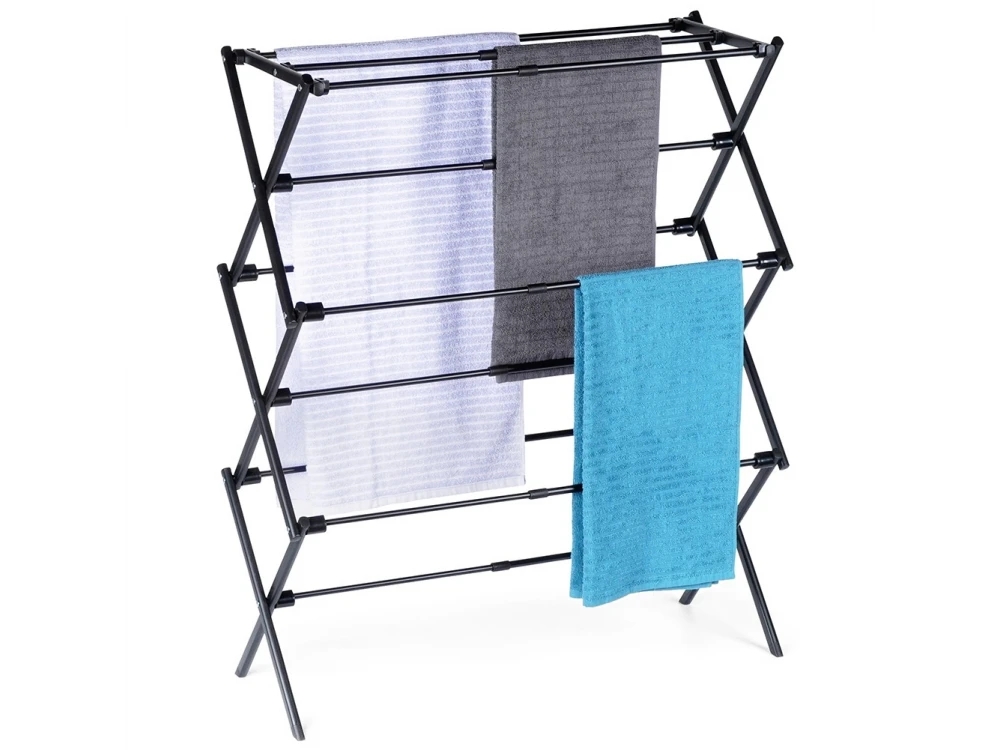 Vilde Drying Rack Vertical Folding Floor Drying Rack 3 Levels 47-78x94cm Metal, Black