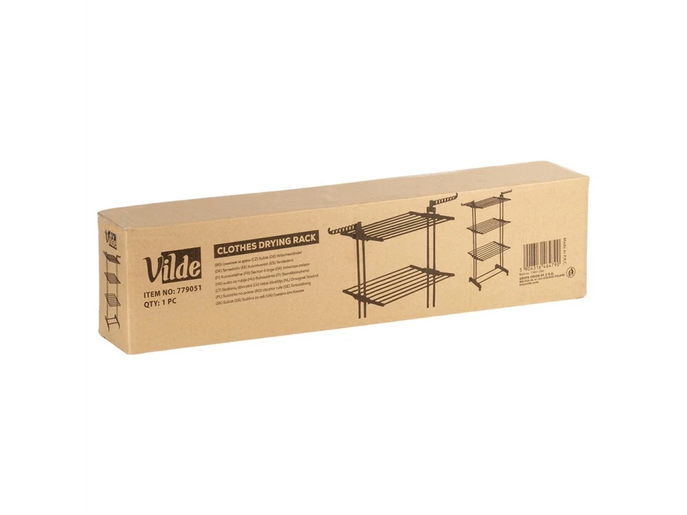Vilde Drying Rack Vertical 3-Tier Floor Drying Rack with Wheels 78x64x170cm with Hangers, Metal, Black