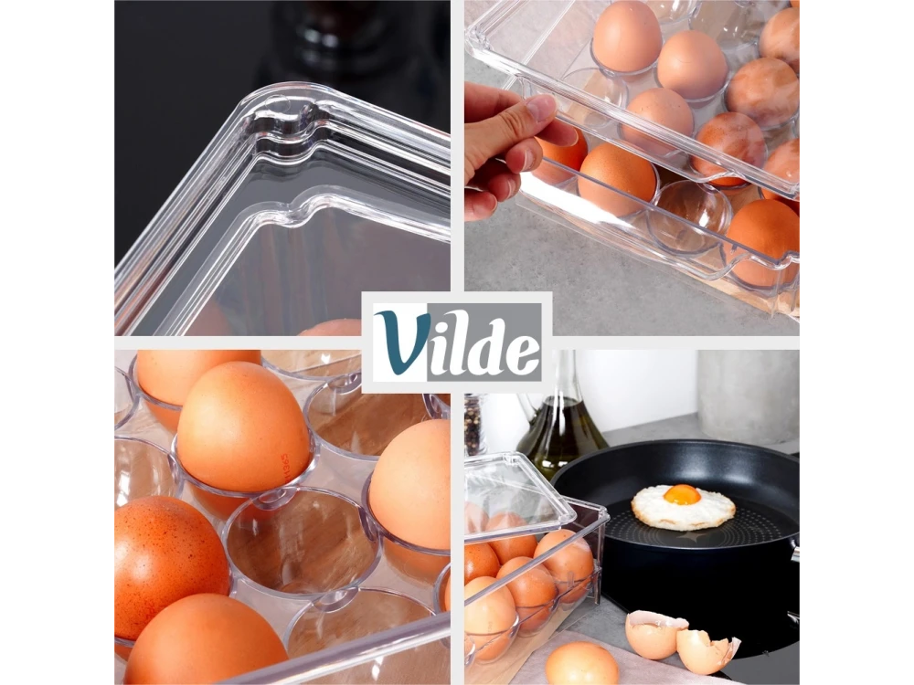 Vilde Egg Holder for 24 Eggs, Organizer Refrigerator Egg Organizer with Lid for 24 Eggs