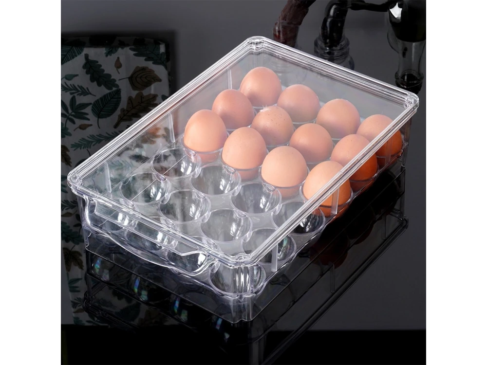 Vilde Egg Holder for 24 Eggs, Organizer Refrigerator Egg Organizer with Lid for 24 Eggs