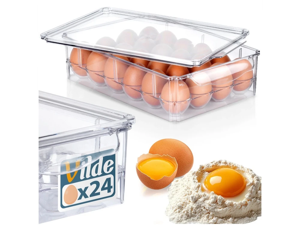 Vilde Egg Holder for 24 Eggs, Organizer Refrigerator Egg Organizer with Lid for 24 Eggs